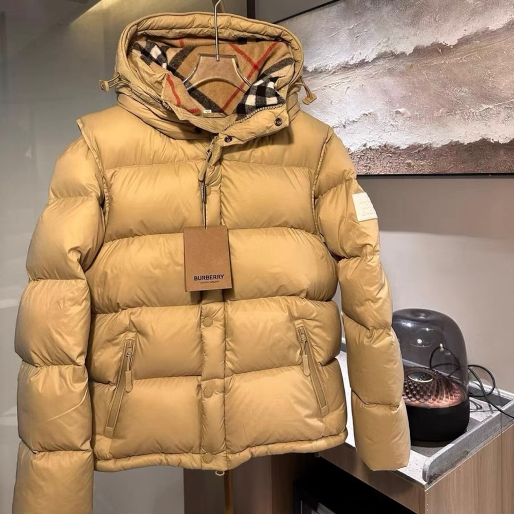 Burberry Tan Puffer Jacket with Hood